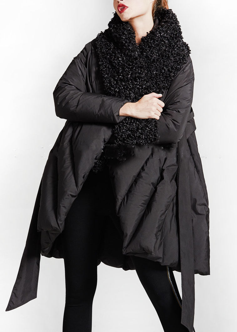 Art Black Patchwork Faux Fur Peter Pan Collar Winter Coat