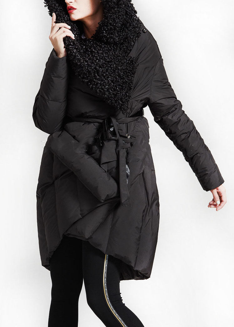 Art Black Patchwork Faux Fur Peter Pan Collar Winter Coat