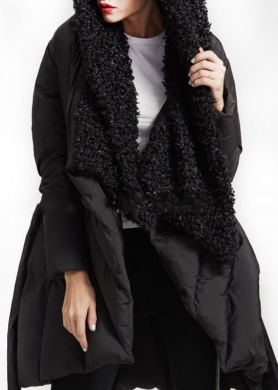 Art Black Patchwork Faux Fur Peter Pan Collar Winter Coat