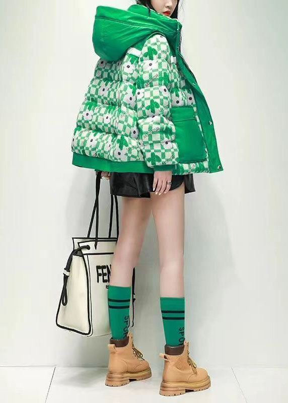 Beautiful Green Hooded Patchwork Print cotton blend Canada Goose Jacket Winter