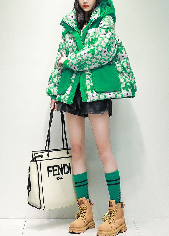 Beautiful Green Hooded Patchwork Print cotton blend Canada Goose Jacket Winter