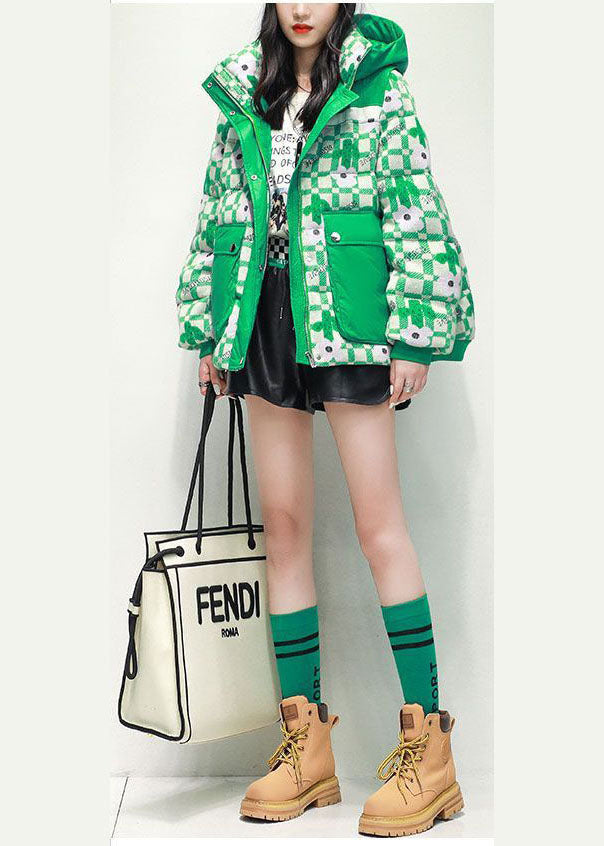 Beautiful Green Hooded Patchwork Print cotton blend Canada Goose Jacket Winter