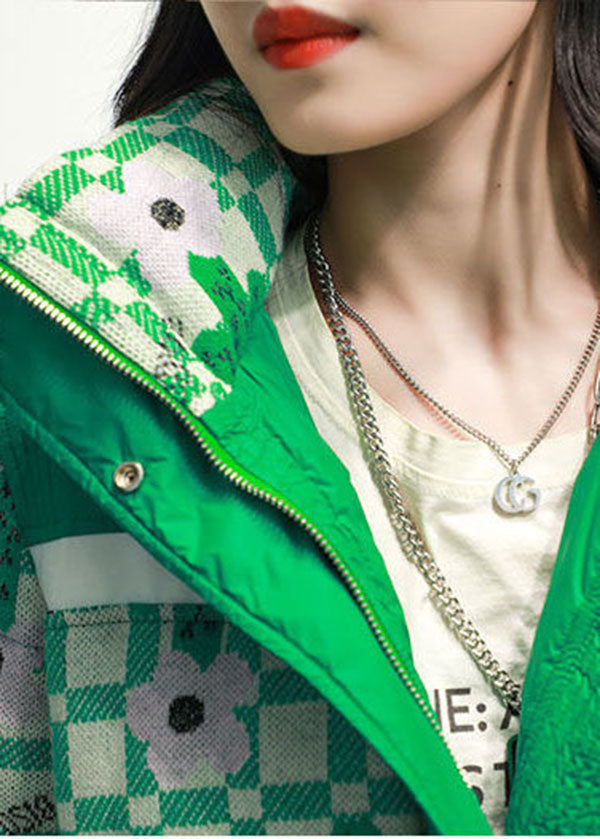 Beautiful Green Hooded Patchwork Print cotton blend Canada Goose Jacket Winter