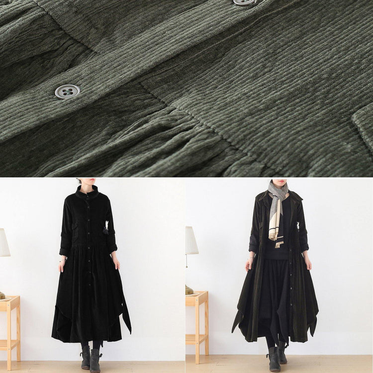 Beautiful false two pieces top quality polo collar coats women black loose outwears - Omychic