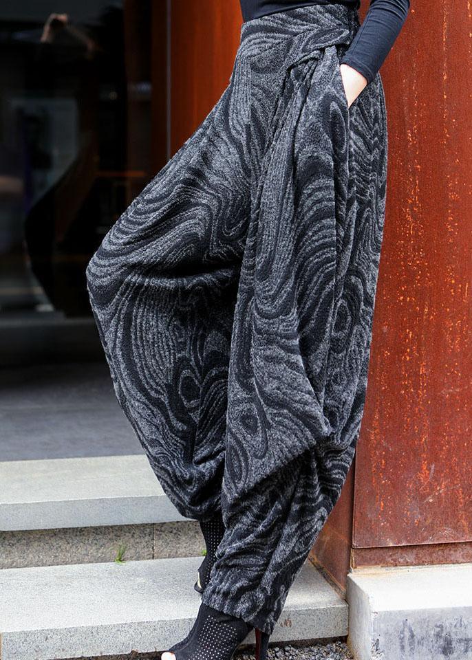 Black Grey High Waist Thick Harem Winter Pants - Omychic