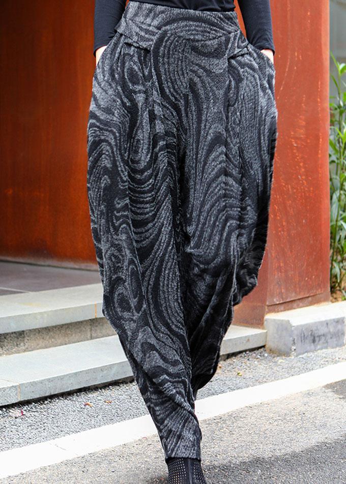 Black Grey High Waist Thick Harem Winter Pants - Omychic