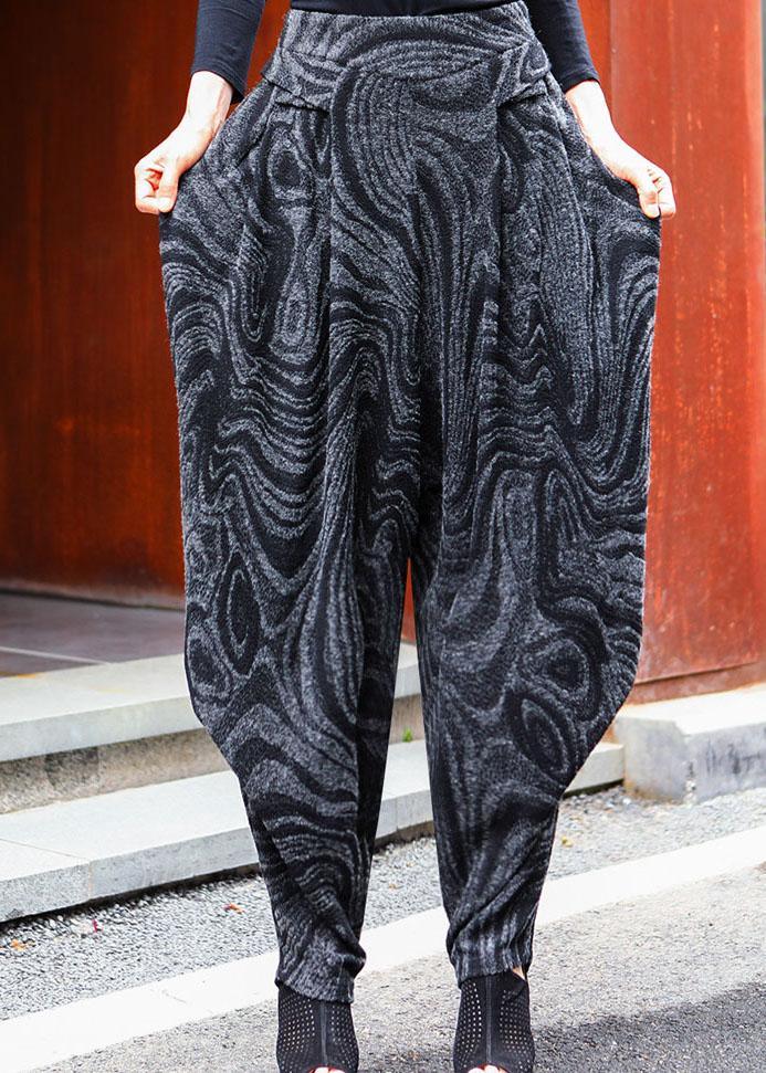 Black Grey High Waist Thick Harem Winter Pants - Omychic
