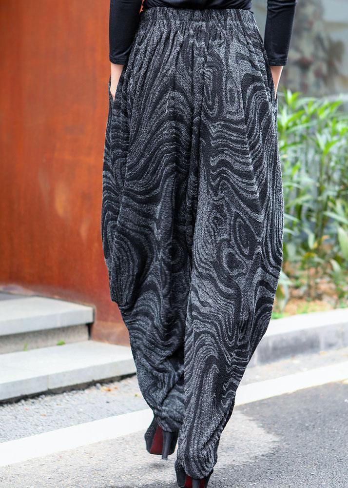 Black Grey High Waist Thick Harem Winter Pants - Omychic