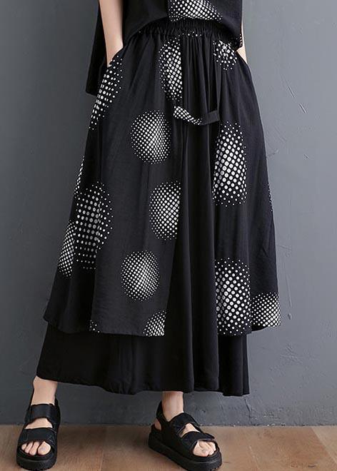 Black Print Short Sleeve Round Neck T-shirt Elastic Waist Skirt Suit Summer ( Limited Stock) - Omychic