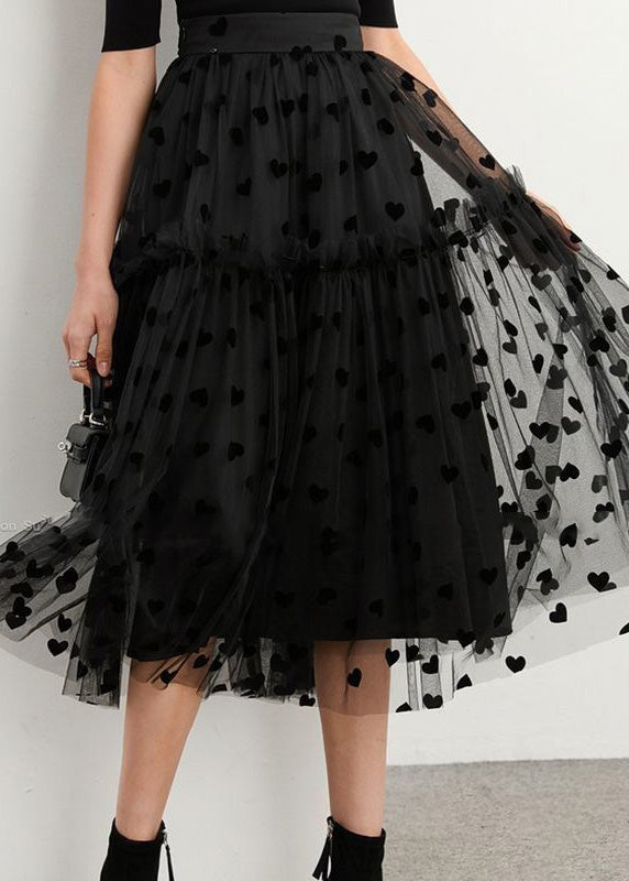 Black Ruffles Patchwork Dot Tulle Skirt