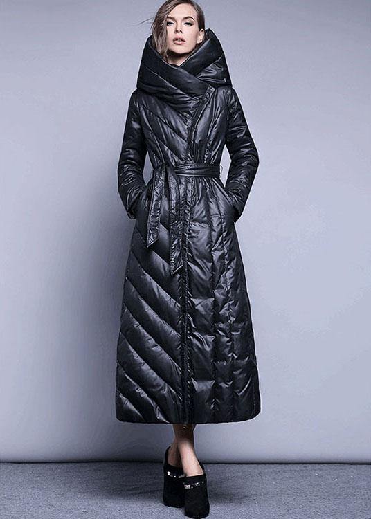 Black fashion Pockets Thick slim fit Winter lengthen Duck Down down coat - Omychic