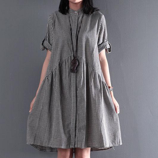 knee length dresses for ladies Loose Beige Embroidered Ruffled Pockets Linen Dress Long Sleeve – Omychic main image 1