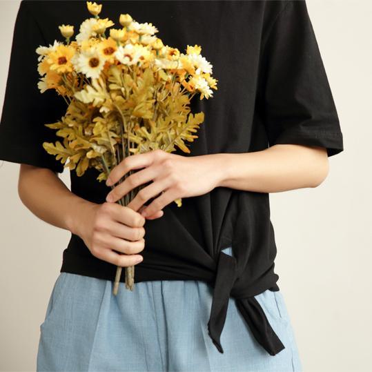 Black loose casual summer t shirt cotton women blouse oversize - Omychic