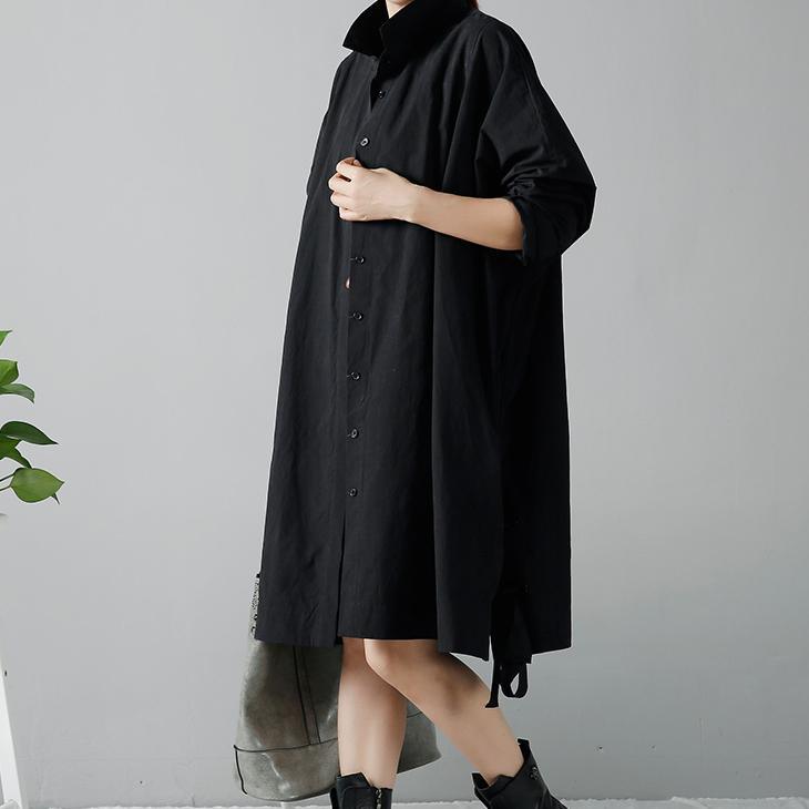 Black oversize long coats loose cardigans drawstring hem - Omychic