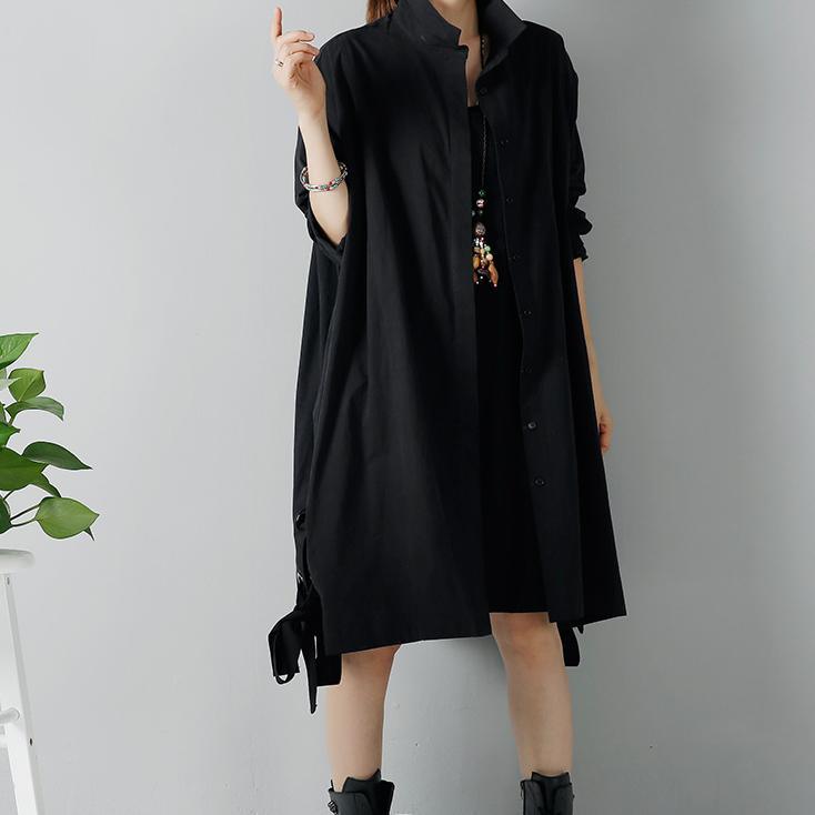 Black oversize long coats loose cardigans drawstring hem - Omychic