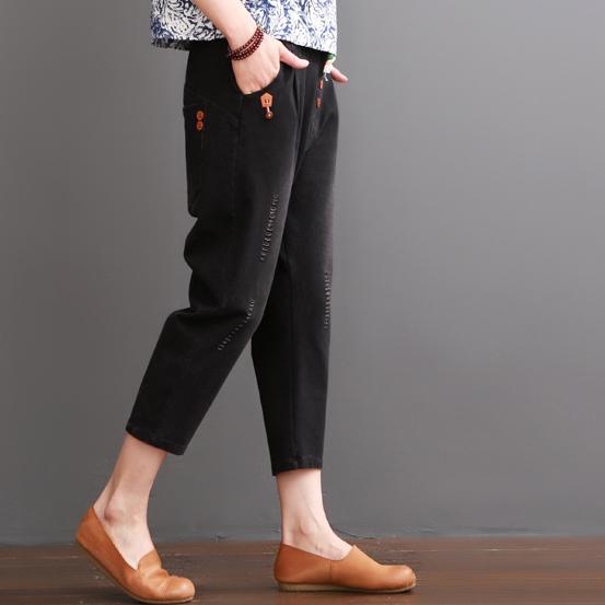 Black ripped pants for summer women crop trousers - Omychic