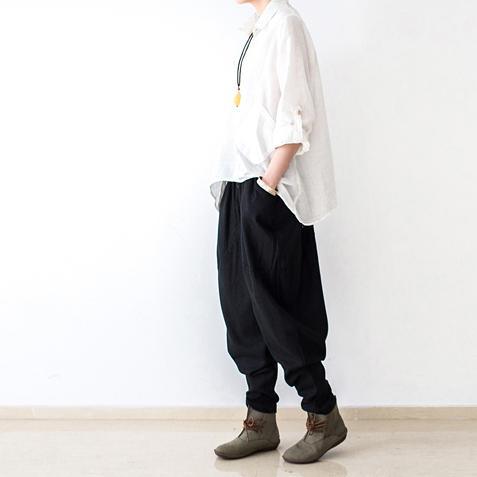 Black stylish linen pants oversized cotton pants New - Omychic