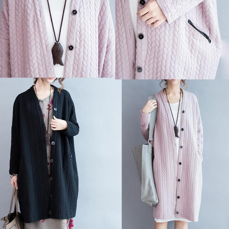 Black warm womens winter cardigans piled cotton plus size maxi coats oversize outwear - Omychic