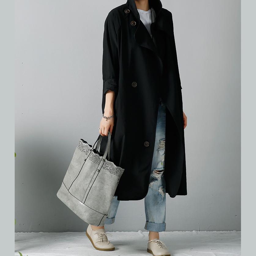 Black wind-breaker oversized dust coats trench - Omychic