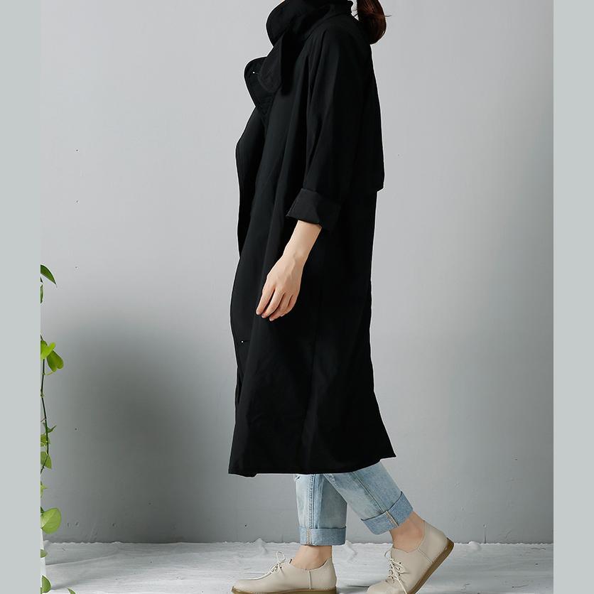 Black wind-breaker oversized dust coats trench - Omychic