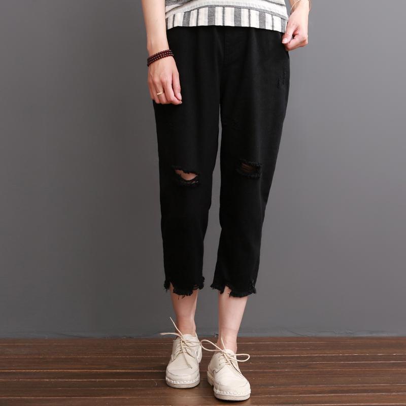 Black women summer pants crop trousers - Omychic