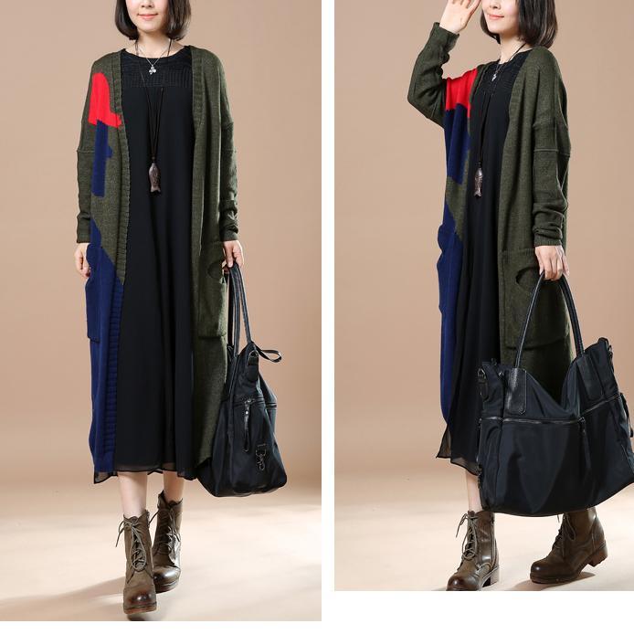 Blackish green oversize sweaters cardigans coats - Omychic