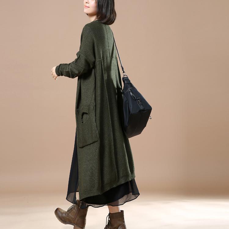 Blackish green oversize sweaters cardigans coats - Omychic