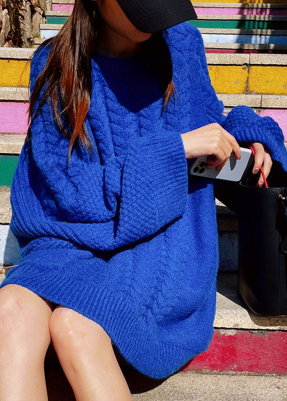 blue oversized sweater dress chunky Knit Winter – Omychic Color:Heavy Embellished Palace Dress Skies Are Blue Leopard size-52r Turtleneck sweater