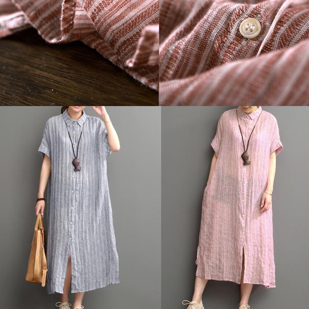 Blue open hem linen maxi dress plus size cotton dress - Omychic