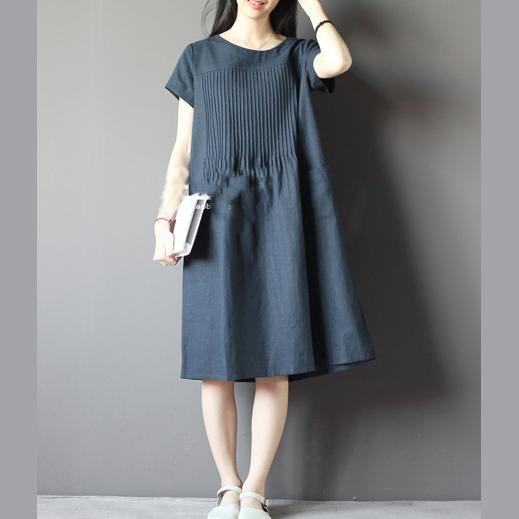 Blue oversize sundress plus size linen shirt dresses - Omychic