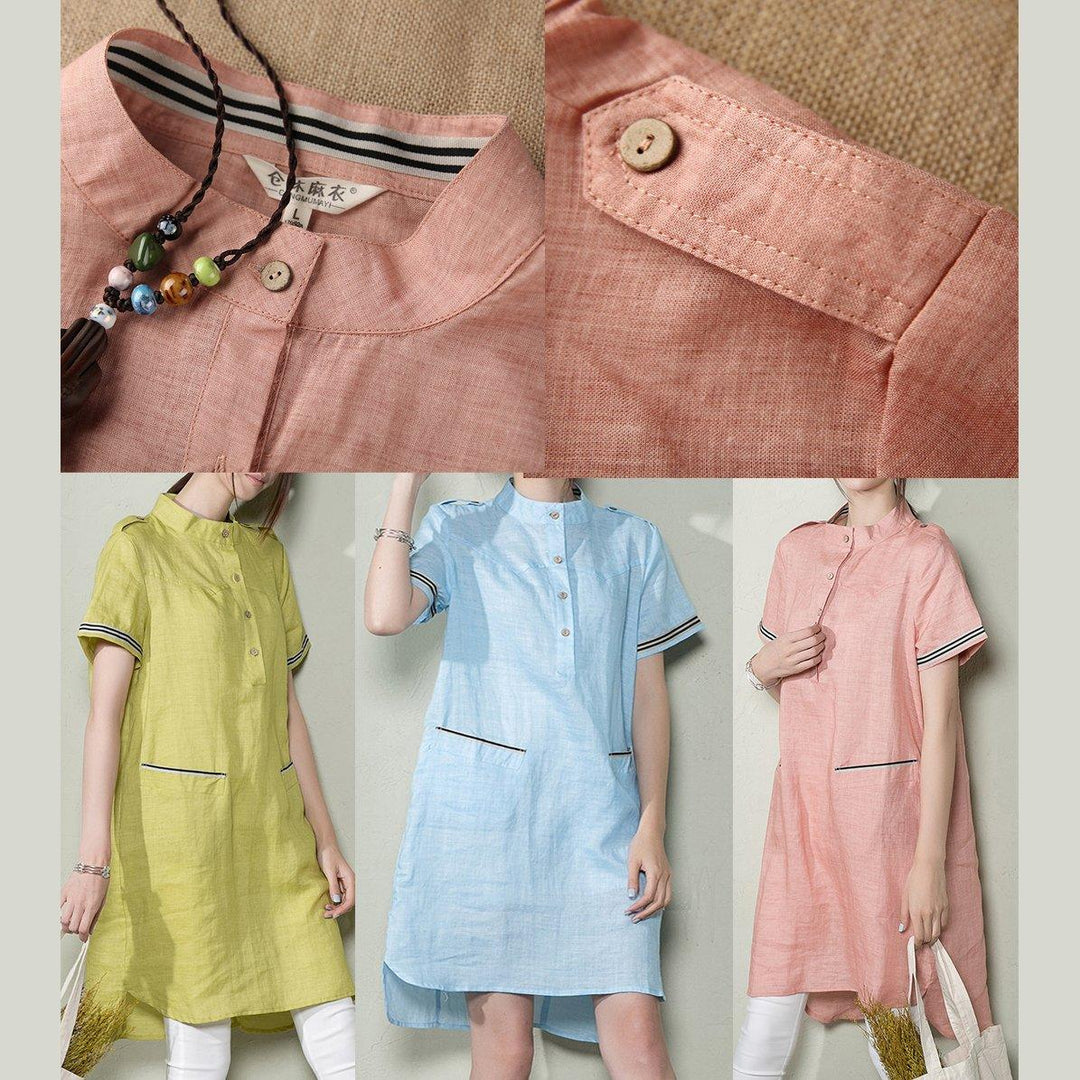 Blue plus size linen sundress oversize linen summer dress shift shirt blouse - Omychic