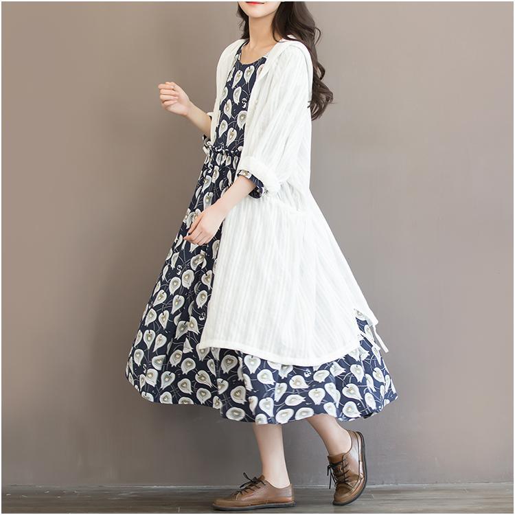 Blue print floral chiffon maxi dress oversize sundress summer half sleeve dress - Omychic