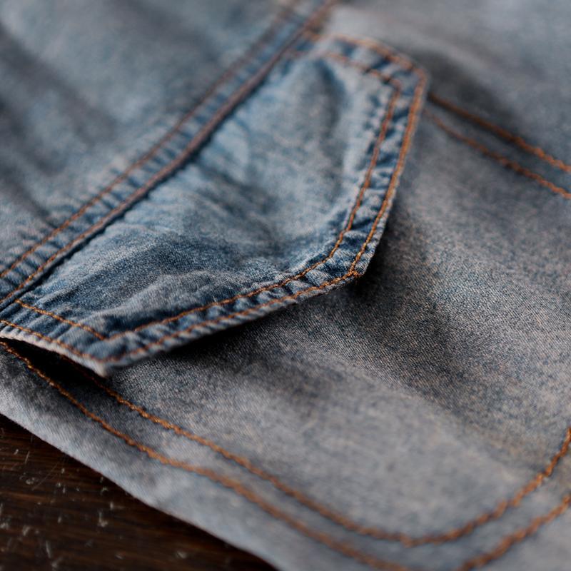 Blue short summer denim dress strip patchwork - Omychic