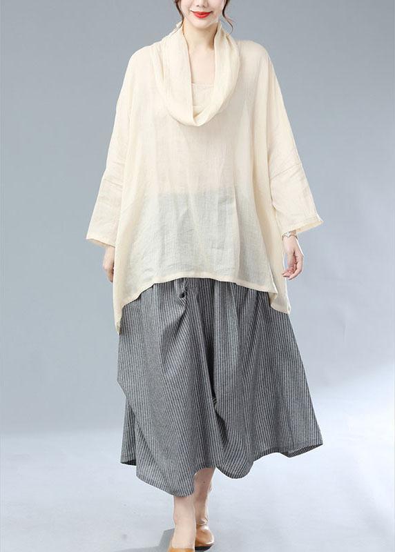 Bohemian Beige Turtle Neck Batwing Sleeve Fall Blouses - Omychic