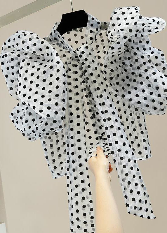 Bohemian Black Ruffled Bow Patchwork Tulle Shirts Summer