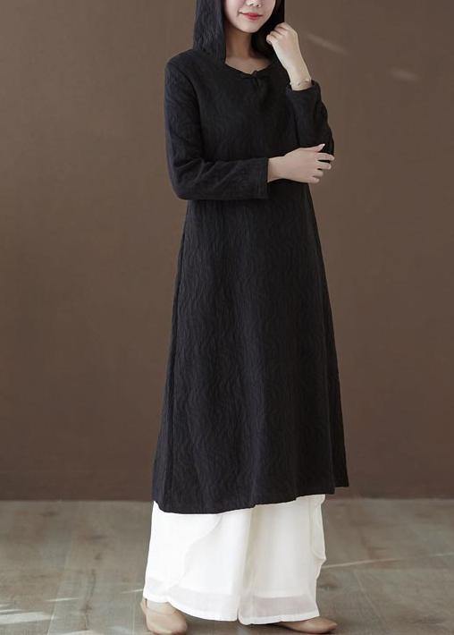 Bohemian Black Striped Tunic Hooded Robe Dresses - Omychic