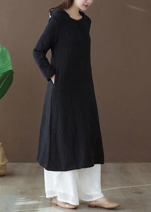 Bohemian Black Striped Tunic Hooded Robe Dresses - Omychic