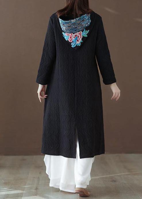 Bohemian Black Striped Tunic Hooded Robe Dresses - Omychic