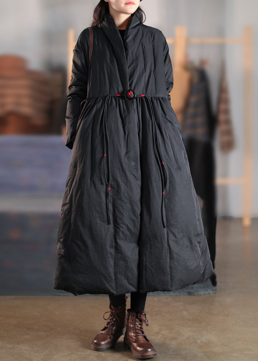 Bohemian Black V Neck Loose Duck Down down coat Winter