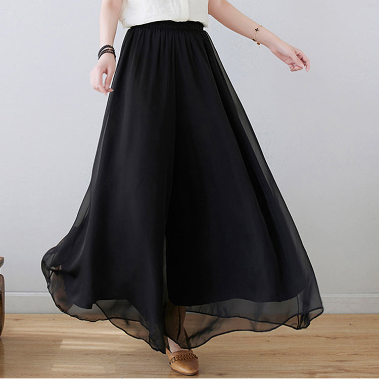 Bohemian Black elastic waist wide leg Pants skirt Spring