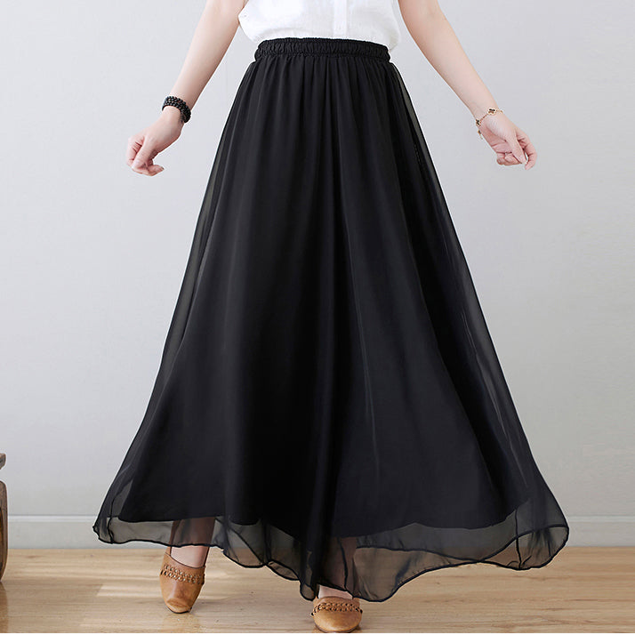 Bohemian Black elastic waist wide leg Pants skirt Spring
