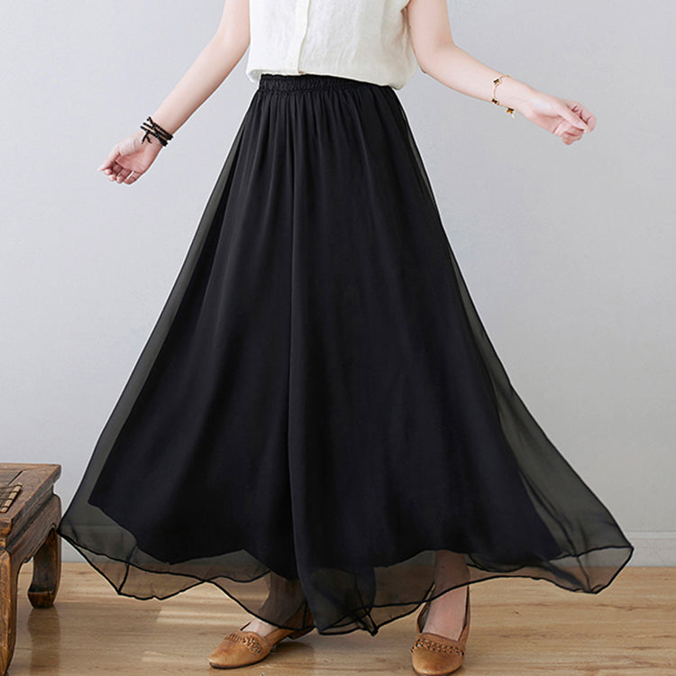Bohemian Black elastic waist wide leg Pants skirt Spring