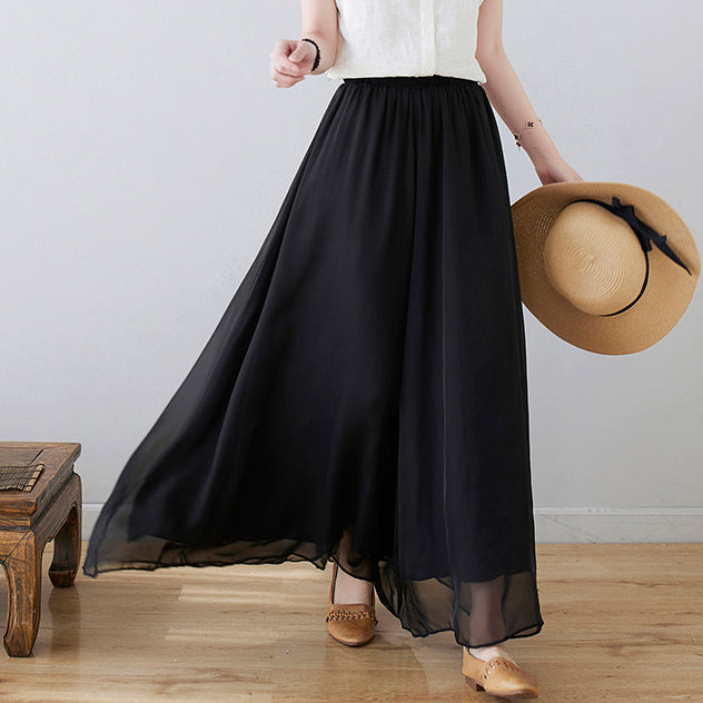 Bohemian Black elastic waist wide leg Pants skirt Spring