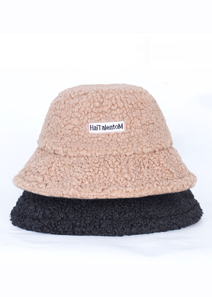 Boho Khaki Faux Fur Wig One Piece Bucket Hat