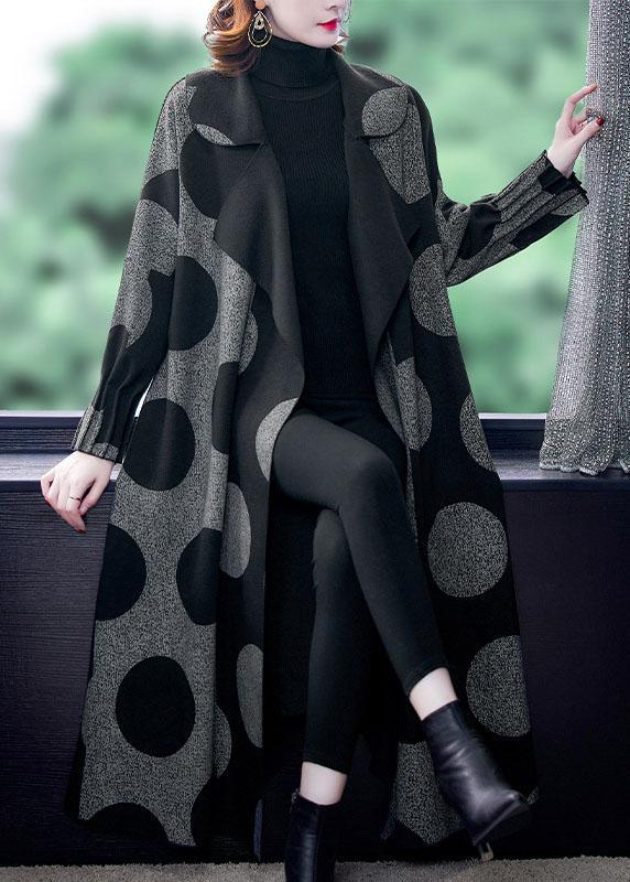 Boutique Black Patchwork Dot Print Loose Fall Long sleeve Coat - Omychic
