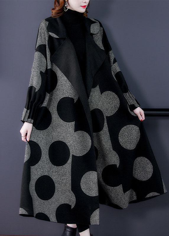 Boutique Black Patchwork Dot Print Loose Fall Long sleeve Coat - Omychic