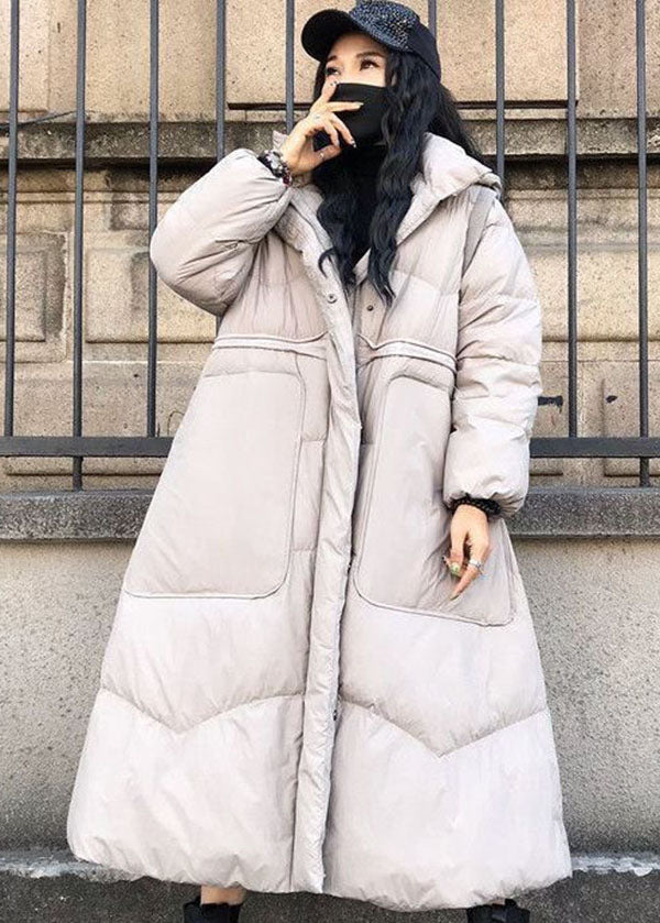 Boutique Black Stand Collar Hooded Drawstring Pockets Winter Coat