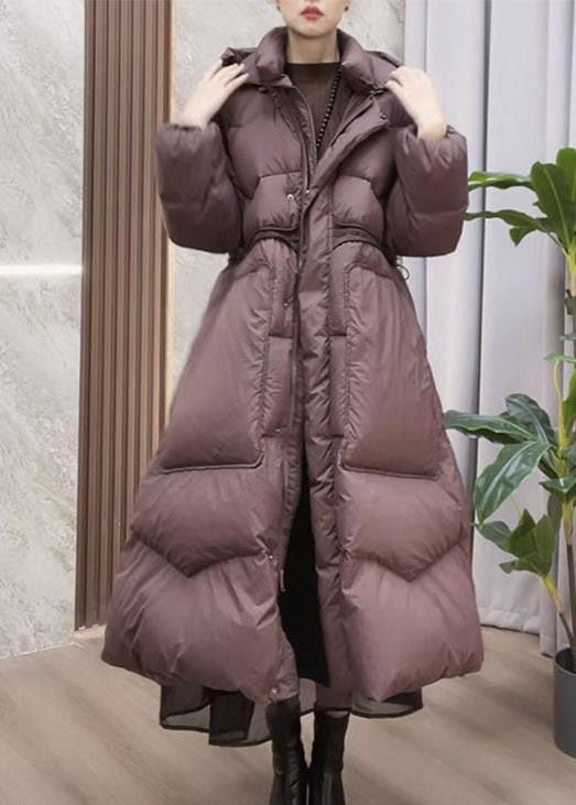 Boutique Black Stand Collar Hooded Drawstring Pockets Winter Coat