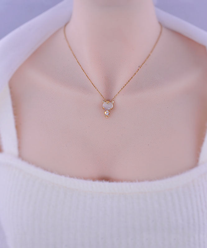 Boutique Gold Sterling Silver Zircon Cat's Eye Tiger HeadPendant Necklace