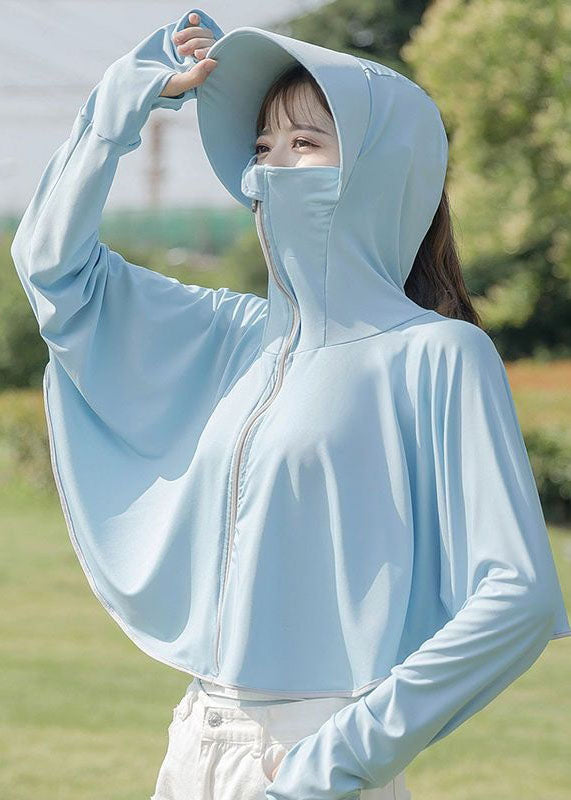 Boutique Light Green Hooded Zip Up Patchwork Ice Silk UPF 50+ Coats Summer